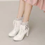 VNTMLH34-43 Kích Thước Lớn Thời Trang Ngón Chân Tròn Cao Gót Ren-Up Martin Boots Phối Ren Ngọt Ngào Khóa Phẳng Ren Sau Dây Kéo Giày Bốt Ngắn