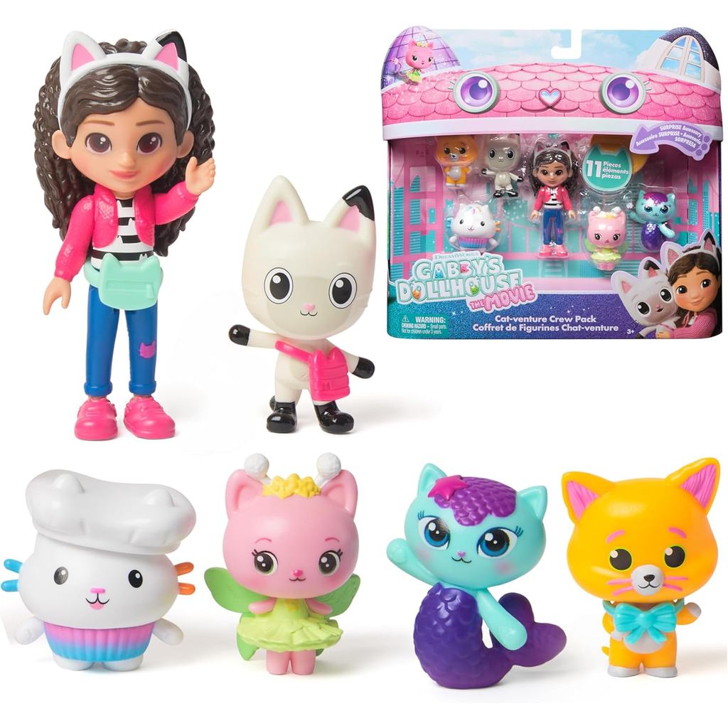 Nhà búp bê Gabby: The Movie – Gói phi hành đoàn giả mèo – Bộ đồ chơi 11 mảnh với Gabby Girl, Bàn chân Pandy, Kitty Fairy, Mercat, Cakey & Chumsley – Nhân vật & Phụ kiện