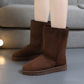 22 Thu Đông 82 Giày Bốt Cotton Tuyết 2 Nam Giày Cao Ấm Áp Dày Lông Cừu Plus Lông Cừu Lớn Ống Vừa Giày Ấm Da Lộn DZ6Y