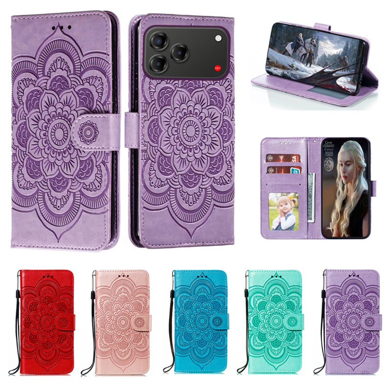 Emboss Hoa Da Ốp Lưng Điện Thoại ZTE Nubia V80 Thiết Kế Ví Datura Flip Book Case Cover Funda
