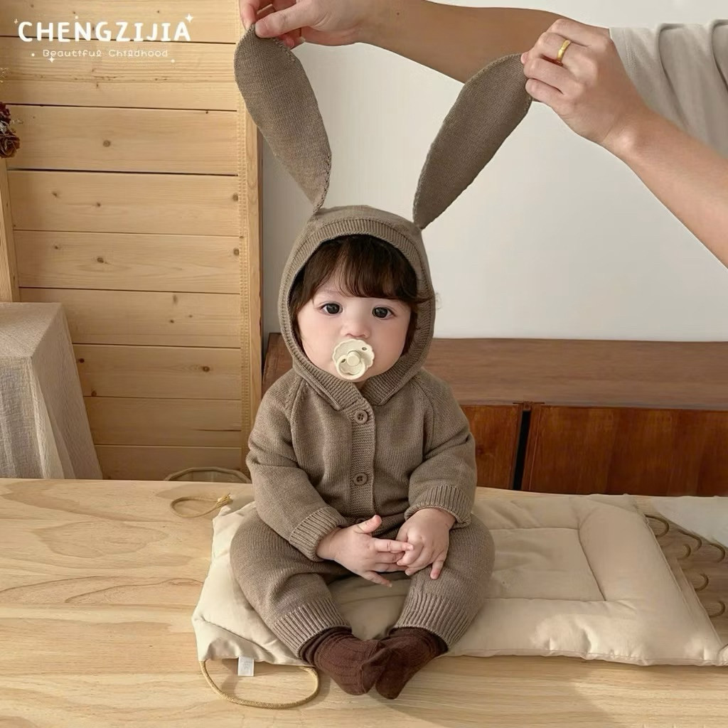 [MS005] 5-13kg Body liền thân Len tai thỏ xinh xắn màu trơn phong cách Hàn Quốc cho bé yêu