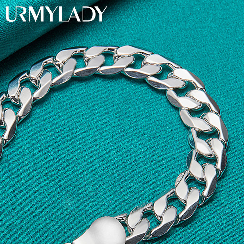 URMYLADY Vòng Tay Nam Bạc 925 Dây Xích 12mm, Thiết Kế Thời Trang Cho Lễ Cưới