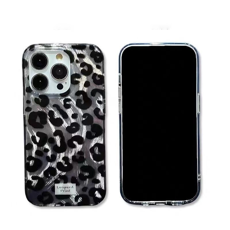 Hot girl laser black leopard print áp dụng cho điện thoại di động 17/16promax iPhone14 mới 13 sweet cool wind 15