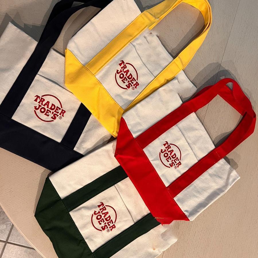 Trader Joe 's Mini Totes 4 Màu Sắc Cổ Điển Tote Vải Có Thể Tái Sử Dụng Thời Trang Cho Nữ Không Thẻ