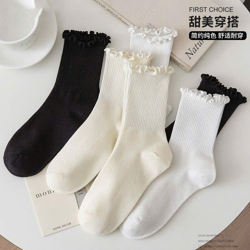 Tất nữ cotton cổ cao VIỀN BÈO công chúa xinh xắn [ M507][T2-KHO3]