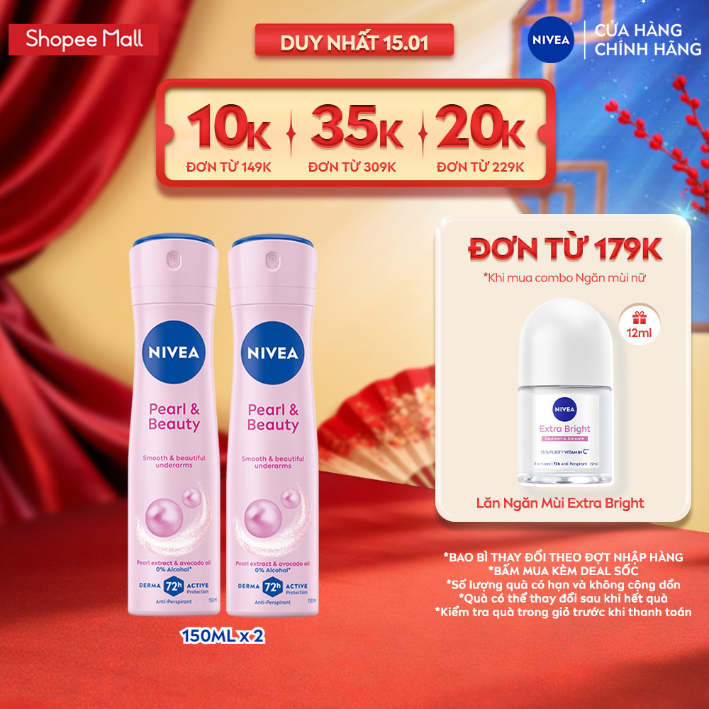 Bộ 2 Xịt Khử Mùi NIVEA Pearl&Beauty Dưỡng Sáng Da Ngọc Trai (150 ml) - 83731x2