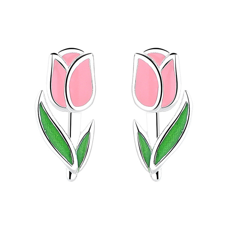 Bông tai ren hoa tulip bạc s925
