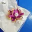 PlumHOUSE Mặt dây chuyền thổ cẩm giả ngọc trai hình sen, phong cách Trung Hoa, phù hợp tiệc tùng