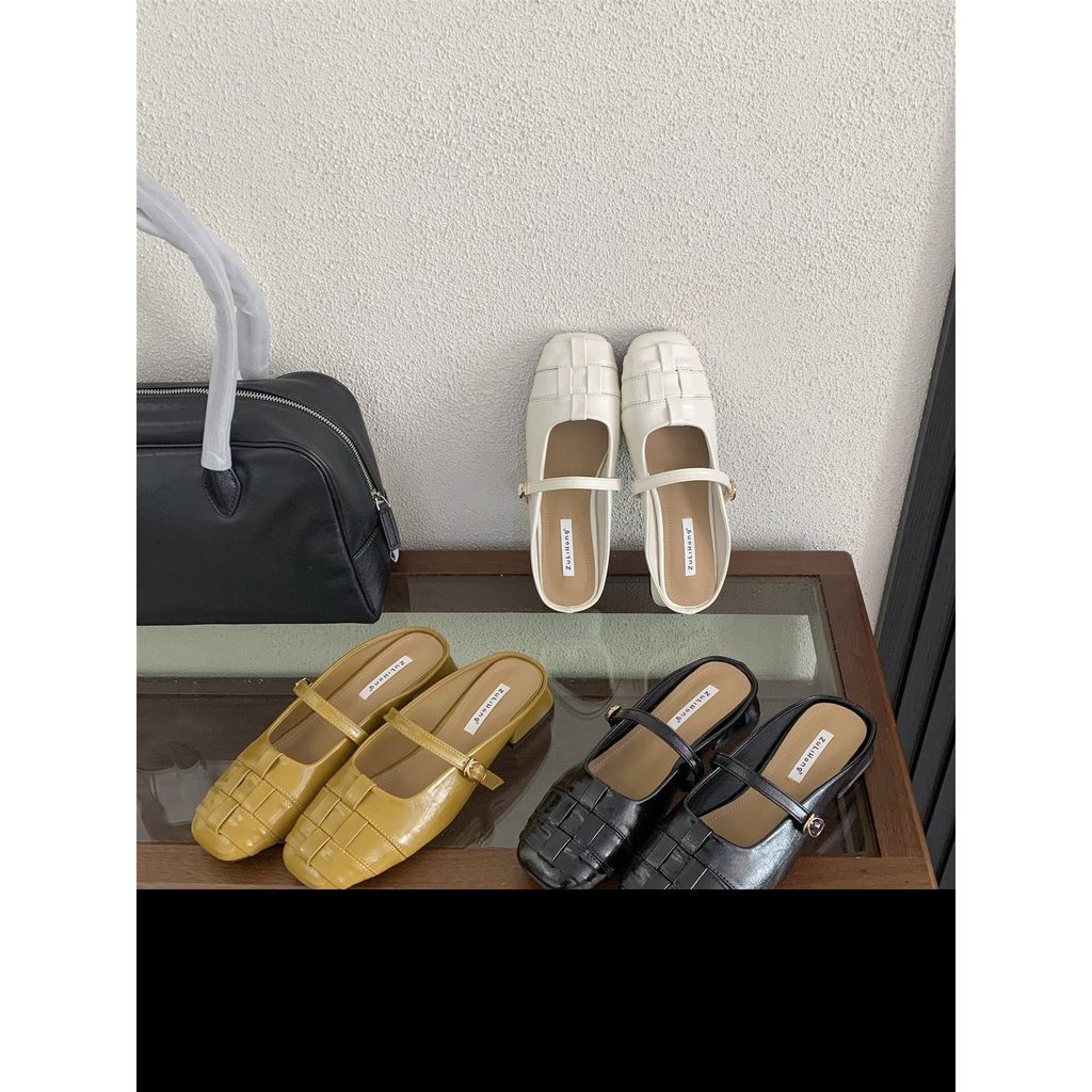 TT Phong Cách Hàn Quốc Mũi Vuông Mary Jane Giày Nữ Bên Trong Gót Dày Slip-On Phù Hợp Với