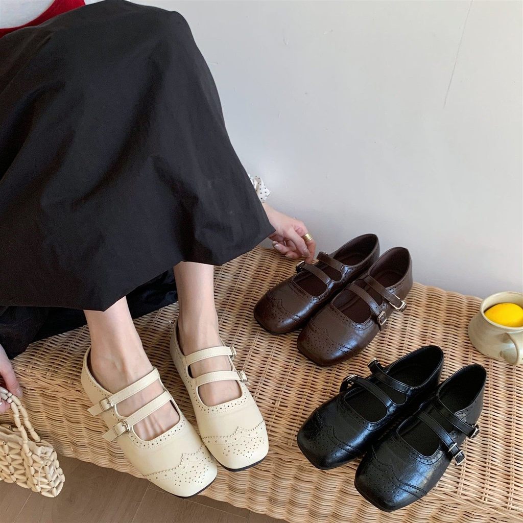 Giày TT Mũi Vuông Mary Jane Giày Nữ Phù Hợp Với Đế Mềm Ballet