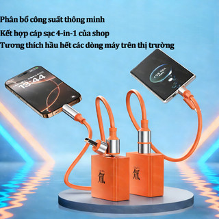 Củ sạc nhanh GaN 65W PD USB-A + Type-C kèm cáp 4 trong 1 cho iPhone 11 12 13 14 15 16 17 Honor OPPO Vivo Xiaomi Samsung