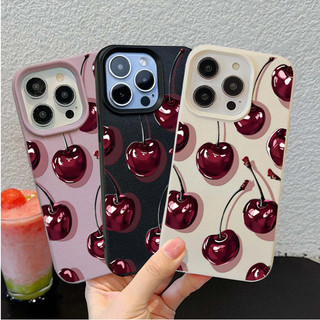 Ốp Họa Tiết Lichee Màu Đỏ Anh Đào Cho VIVO V40 V50 V60 Lite Y04 Y29S Y400 Y33S Y21S Y22S Y17S Y03 Y04 Y18 Y28S Y28 Y39 Y31 X200FE Da PU Mềm Matte Cover
