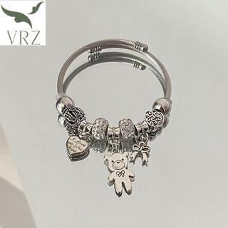 Bfvn Cổ Đính Hạt Vòng Tay Quyến Rũ Gấu Mặt Dây Chuyền Trái Tim Tình Yêu Có Thể Điều Chỉnh Vòng Tay Nữ DIY Trang Sức Quà Tặng HOT