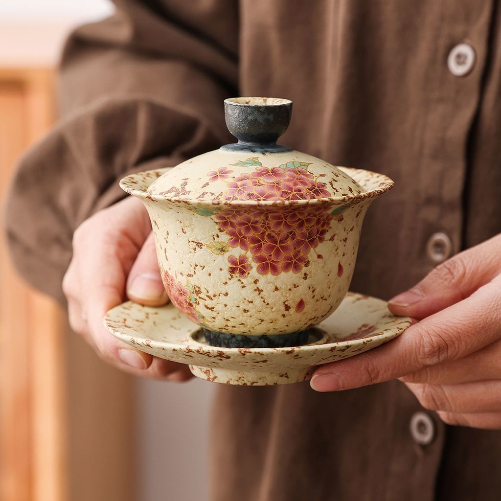 Bộ trà gốm cẩm tú cầu cổ điển cao cấp Sancai Gaiwan Kung Fu Bộ trà trà