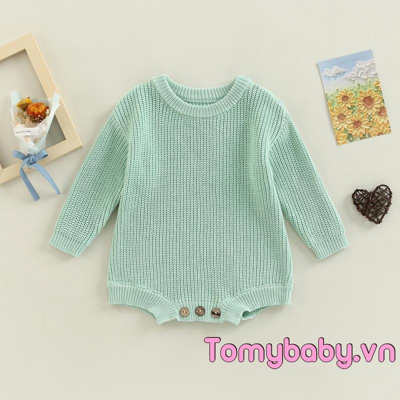 Áo liền quần dệt kim cho bé dài tay cổ tròn chắc chắn mùa thu đông cho bé gái bé trai