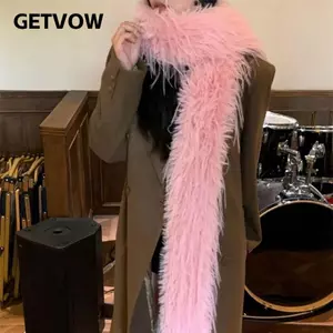 Khăn quàng cổ bé gái GETVOW Y2K, chất liệu lông chồn giả, dáng dài 180cm phong cách Hàn Quốc