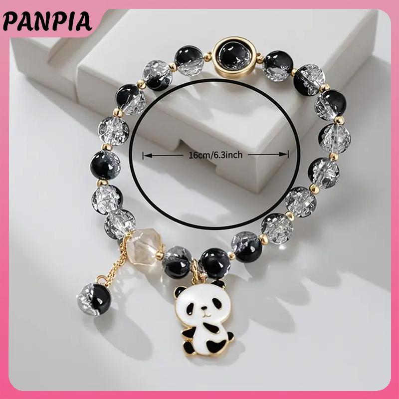 Vòng tay gấu trúc handmade charm hạt màu trắng và đen - Trang sức thời trang độc đáo cho nữ
