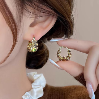 Bông Tai Hổ Phách Kim Cương Zircon, Phong Cách Pháp Sang Trọng, Thiết Kế Đơn Giản Linh Hoạt