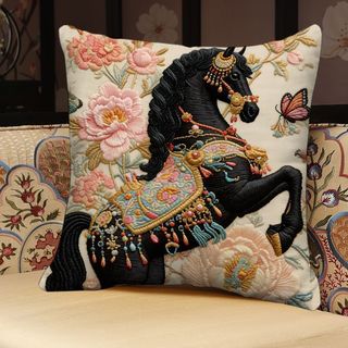 Cema Pentium Gối Năm Ngựa Hoa Phẳng Gối Trang Trí Năm Mới Đệm Phòng Khách Sofa Gối Đầu Giường 26.1.28