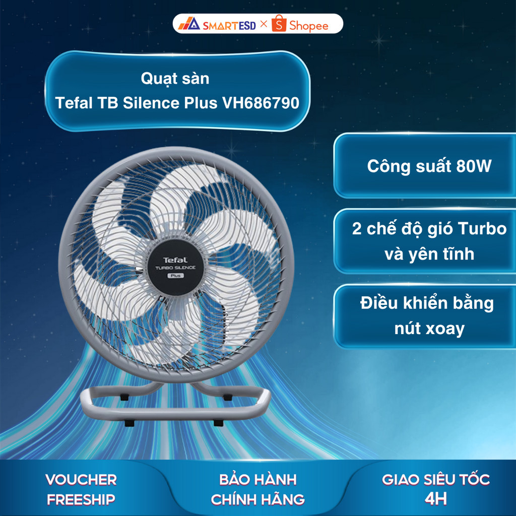 [KOL/KOC] Quạt sàn Tefal TB Silence Plus VH686790 - 6 cánh quạt - Bảo hành chính hãng 24 tháng