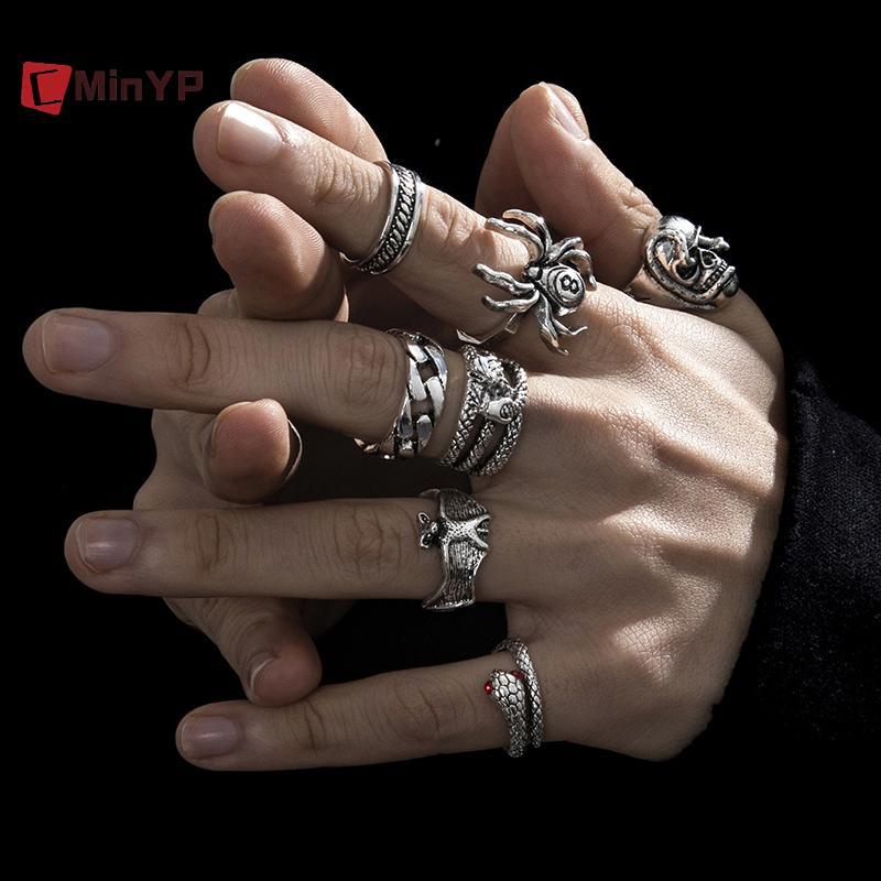 CyinYP Nhẫn Punk Rắn Gothic Nhện - Bộ 7 Chiếc, Phù Hợp Làm Quà Tặng Thời Trang