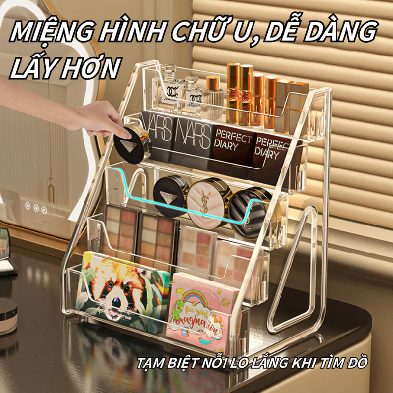 Kệ đựng mỹ phẩm nhiều tầng acrylic trong suốt thang phân cấp đựng nước hoa son môi để bàn trang điểm decor