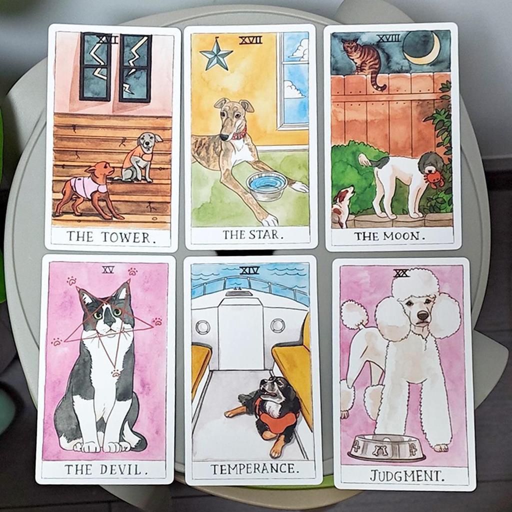 Bộ bài Tarot cho chó trong hộp cứng 78 chiếc Thẻ lấy cảm hứng từ người bạn đồng hành khôn ngoan in trên Cardstock hai nổi