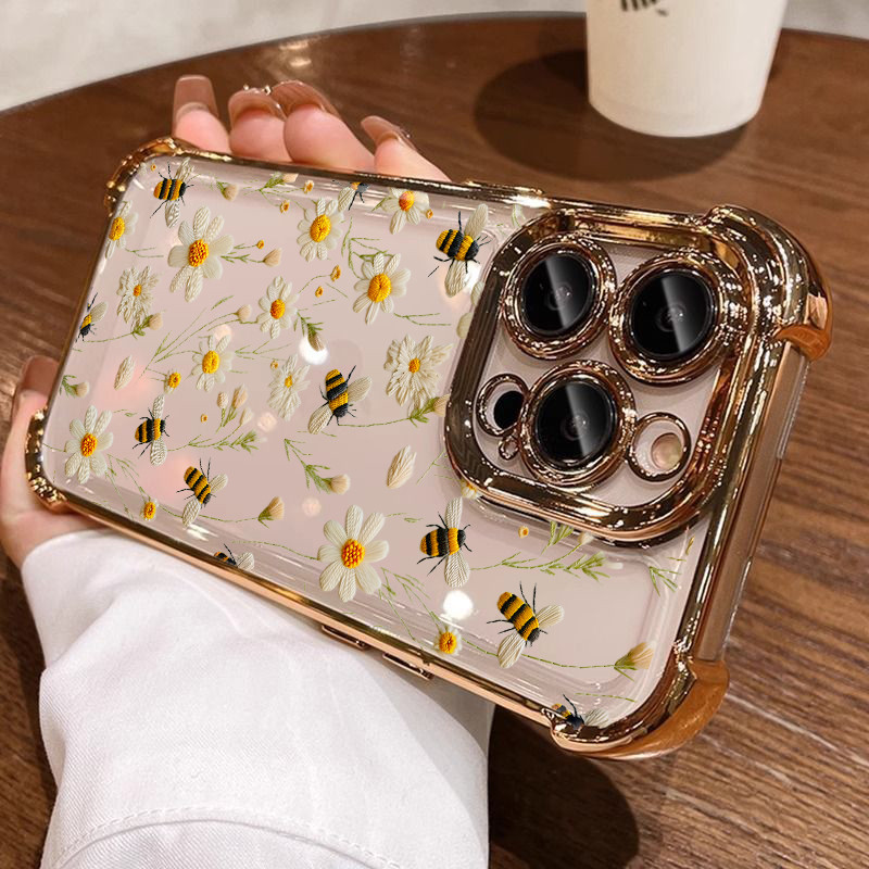 Ốp Lưng Cho OPPO A6 A5 A3 Pro A6X A3X A5X Reno 15F 13F 15 12 10 14 Pro 11 10 5G 11F 12F Reno 6 7 8 Pro 7Z 8Z 8T Ốp Điện Thoại Thời Trang Hoa Cúc Mạ TPU Chống Sốc Thu