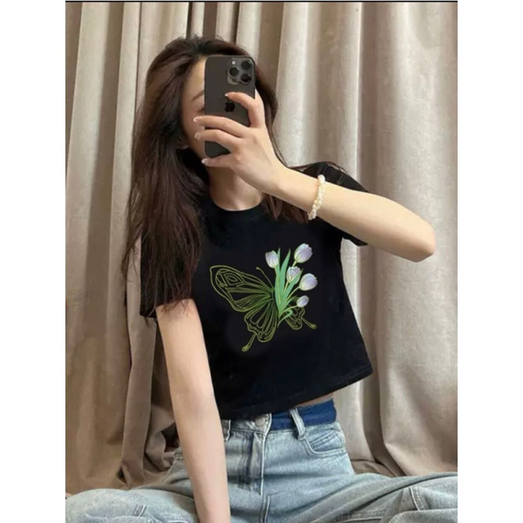 Áo thun nữ dáng ngắn hở eo, thiết kế cao cấp, chất lượng đạt tiêu chuẩn xuất khẩu.