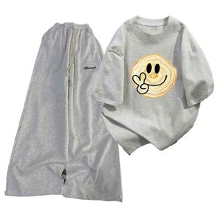 Sét đồ nữ quần dài da cá xám đậm chữ kí + và áo phông rộng mùa hè vừa đẹp vừa -thuba94