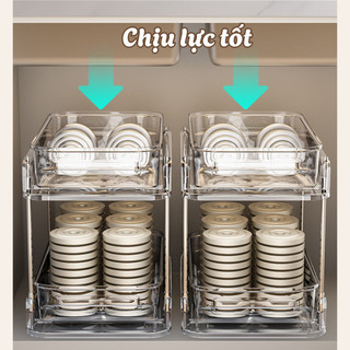 Kệ Đựng Đồ Nhà Bếp 2 Tầng Trong Suốt ECO, Giá Để Đồ Đa Năng, Kệ Mỹ Phẩm Kéo Trượt Tiện lợi