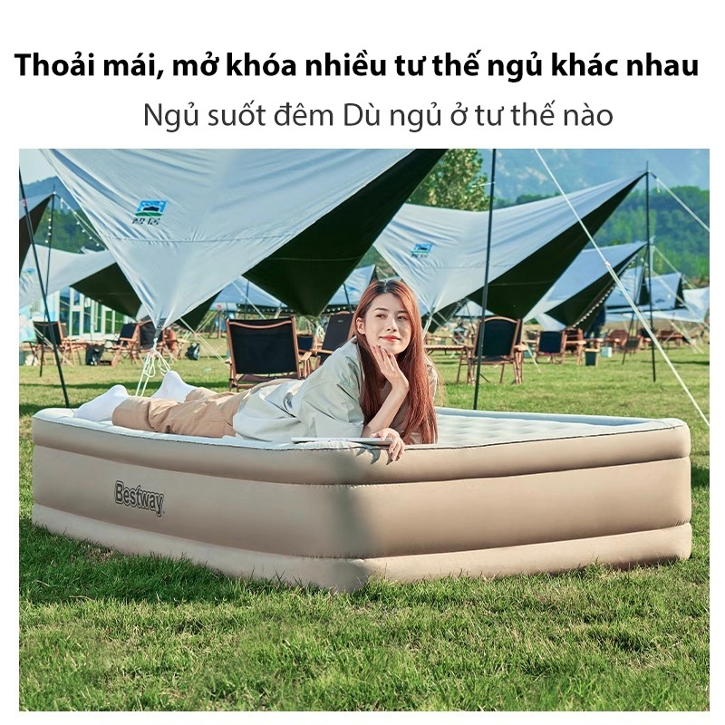 Nệm hơi tự bơm, đệm hơi chống ẩm, dùng cho nhà ở & dã ngoại (Tặng kèm gối và bơm điện)
