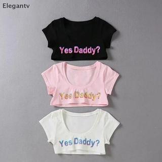 EGN Nữ In Chữ Tay Ngắn Yes Daddy Tay Ngắn Crop Running Áo N