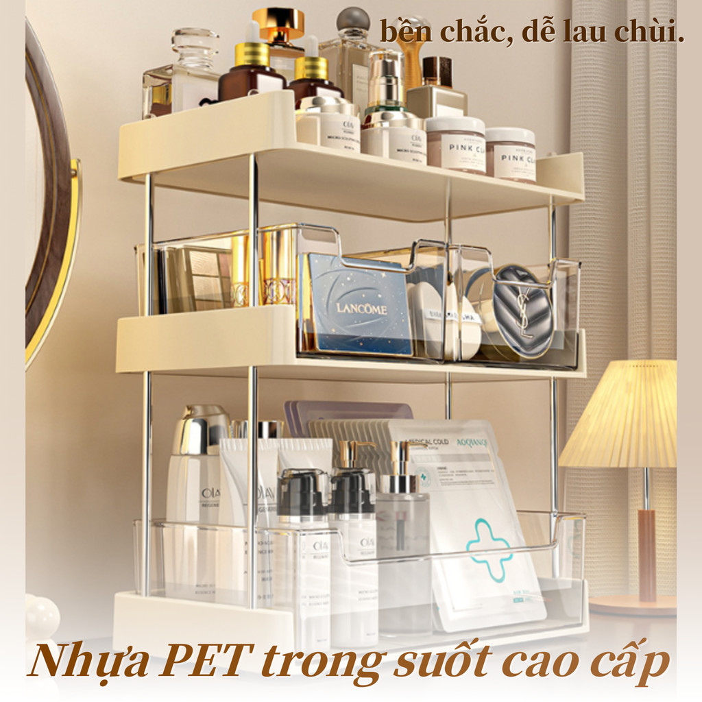 Tủ Để Bàn Đựng Mỹ Phẩm Đa Năng 2-3 Tầng - Dung Tích Lớn, Đựng Son, Nước Hoa, Phấn Mắt, Trang Trí Bàn
