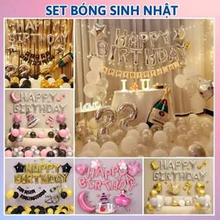 Set trang trí sinh nhật happy birthday 50 bong bóng kèm đèn Led và đủ đồ phụ kiện trang trí tiệc cho bé trai, gái DF6