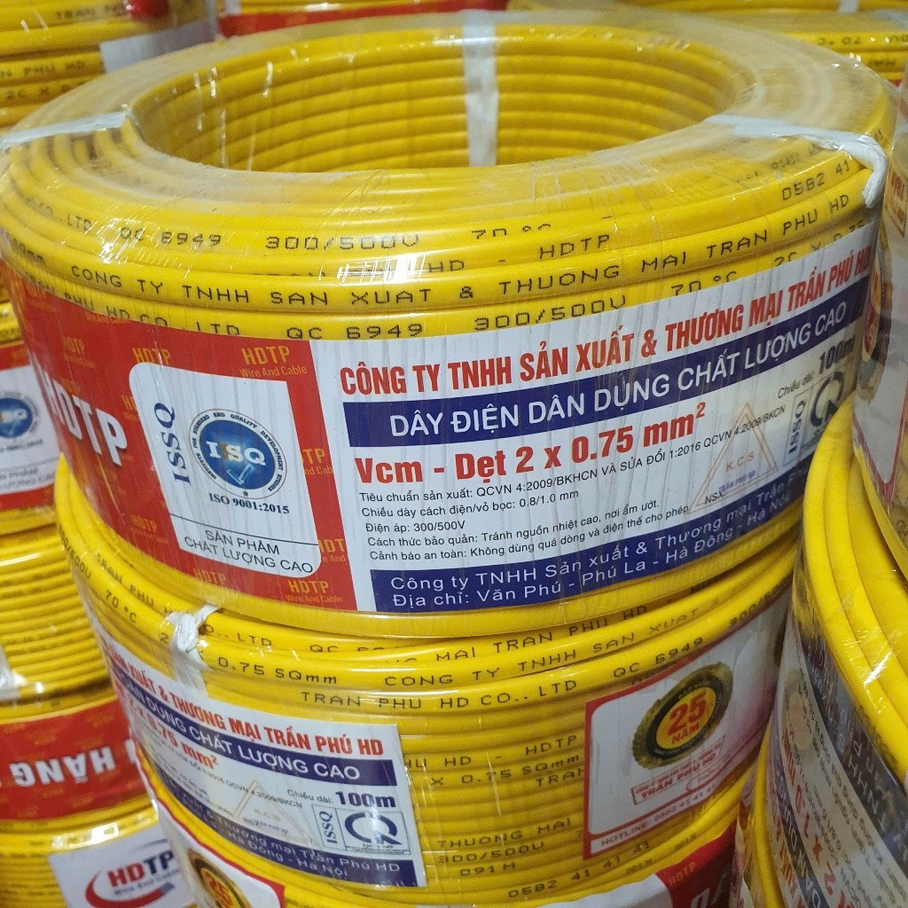 Dây Điện TRẦN PHÚ HD 2x1.0 Combo 10m,15m,20m,30m,40m,50m (dây lõi đồng)