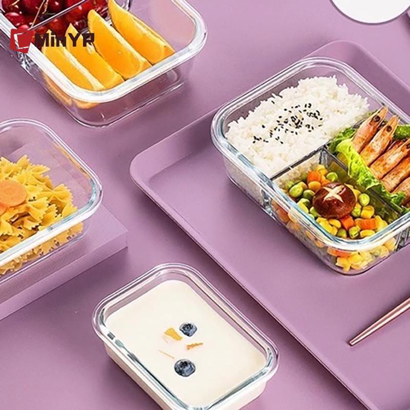 CminoYP 1 / 2 / 3 Lưới Thiên Nhiên Chống Rò Rỉ Lò Vi Sóng An Toàn Thực Phẩm Sắc Nét Cao Borosilicate Thủy Tinh Bento Hộp Có Nắp Hộp Cơm Trưa Kín Hơi Vinh Quang