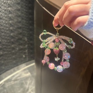 Màu Pha Lê Đính Hạt Nơ Hoa Mặt Dây Chuyền Điện Thoại Di Động Mặt Dây Chuyền Thời Trang Tình Yêu Ngọt Ngào Dâu Móc Khóa K3AP