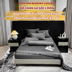 Bộ chăn hè ga bo chun chần bông 5 món tặng kèm vỏ ôm Memminbedding Luxury thiết kế ren sang trọng