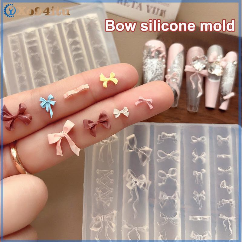 XOITU 3D Ruy Băng Nơ Hình Khuôn Dập Stencils UV Gel Ba Lan Khuôn Nghệ Thuật Silicon Khắc Khuôn DIY Thiết Kế Móng Tay Charm Trang Trí VN