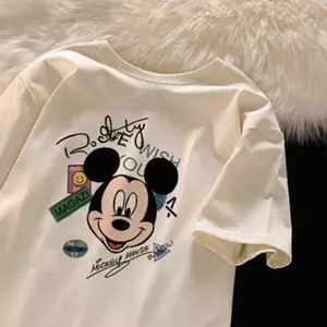 90-150cm, cotton thô, 3-14 tuổi, thoải mái, tròn cổ, ngắn tay, Áo Mickey.