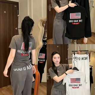 Set Áo Thun Zip Lá Cờ Mix Quần Ống Suông Double - Six Chất Cotton Mềm Mịn.