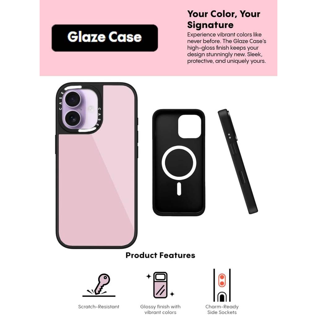 CASECASE X Màu Trơn Màu Hồng Ốp Lưng Kính Hút Từ Tính Chống Trầy Xước Cho IPhone 17 Air 16 15 14 Pro Max Plus Ốp Lưng Cứng Có Hộp Khắc Logo