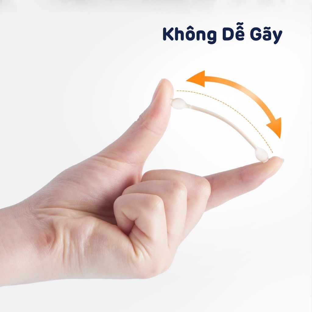 Tăm Bông Aiwibi Cao Cấp Cho Bé, Mềm Mịn, Thân Tre Linh Hoạt, 100% Bông Thiên Nhiên - 100 Cái/Hộp