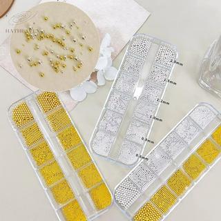 [hatheaven] 12 Lưới Móng Tay Nghệ Thuật Hạt Thép Nhỏ 0.6-2mm Kích Thước Hỗn Hợp 3D Thiết Kế Vàng Bạc Trang Sức Làm Móng Tay Đầu Charm Micro Ball DIY Trang Trí Đẹp