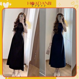 Váy maxi cổ yếm dáng dài xòe chất chéo Hàn Quốc, Váy thiết kế dáng dài chất chéo ý Hoadanbistore