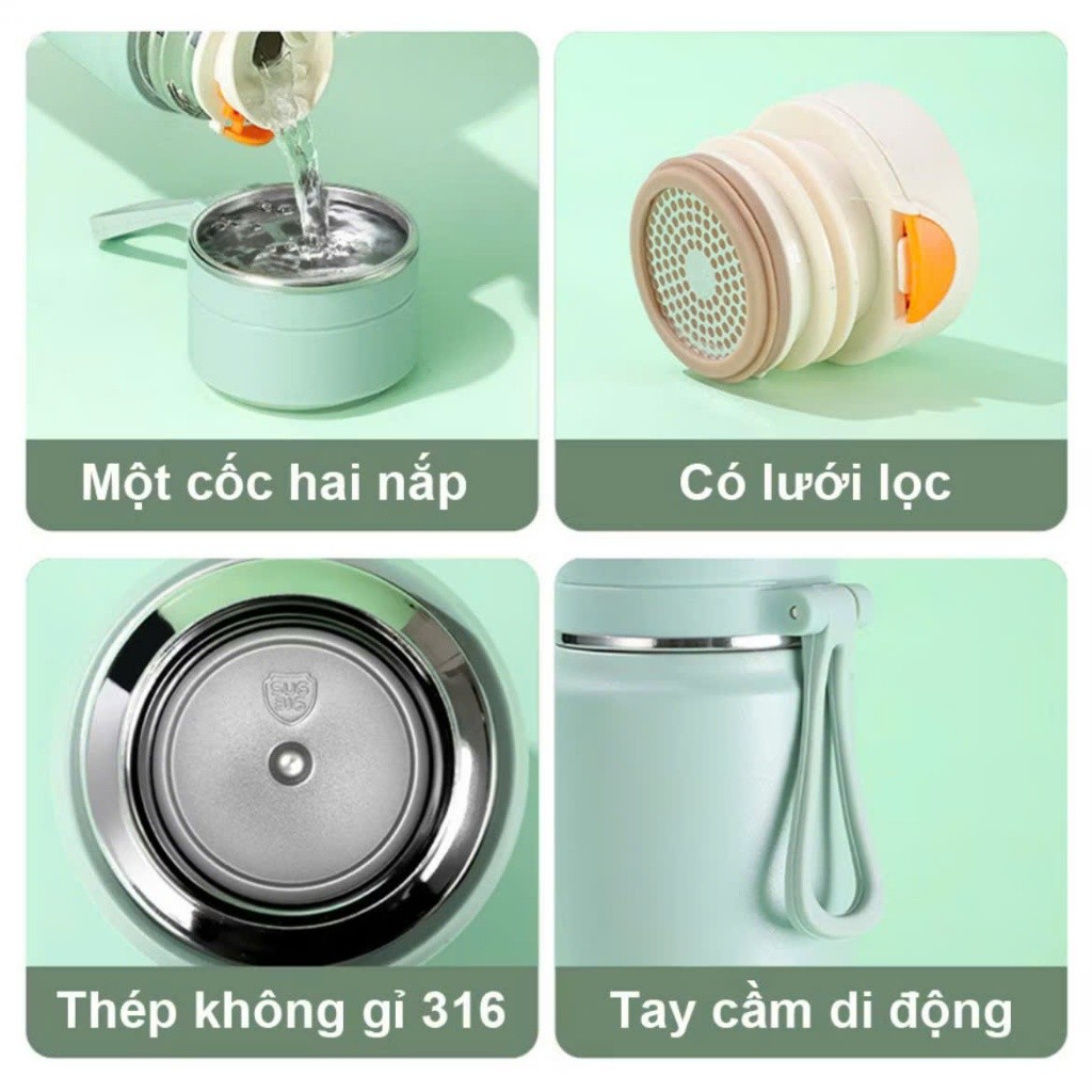 Bình Giữ Nhiệt 4 Lớp Chất Liệu Inox 316 Giữ Nhiệt Tới 12h Dung Tích 500ml Có Quai Cầm Tiện Lợi
