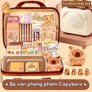 Hộp quà văn phòng phẩm thiết kế dễ thương, bộ đồ dùng học tập và túi đựng bút có hình Capybara cho học sinh cấp 1,quà1/6
