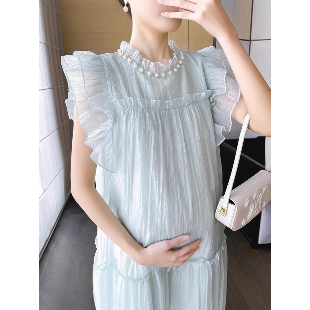 Đầm dành cho các mẹ bầu, phong cách Hàn Quốc, váy Tencel nhẹ nhàng, thoáng khí, xếp ly, chất liệu mềm mại