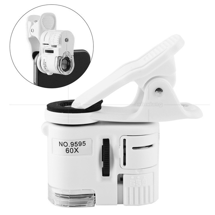 Kính hiển vi di động 60X cho điện thoại kiểm tra linh kiện Kính lúp kẹp điện thoại، Phóng To 60X،Có đèn LED trợ sáng